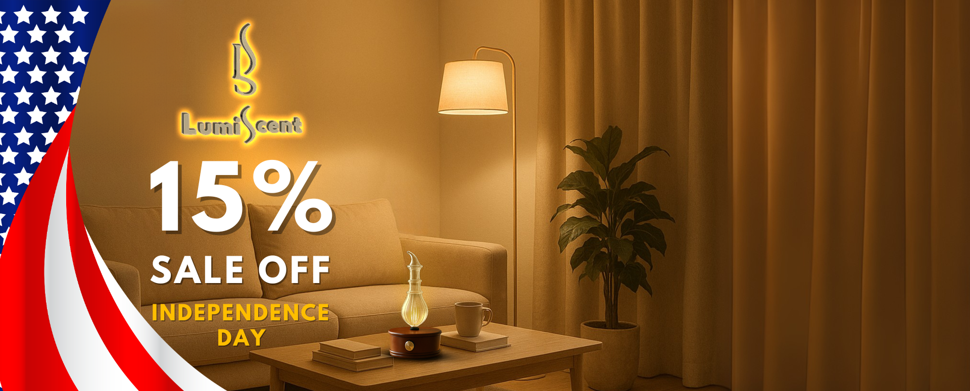 Chateau nebulizing diffuser glowing in a cozy living room with warm ambient light